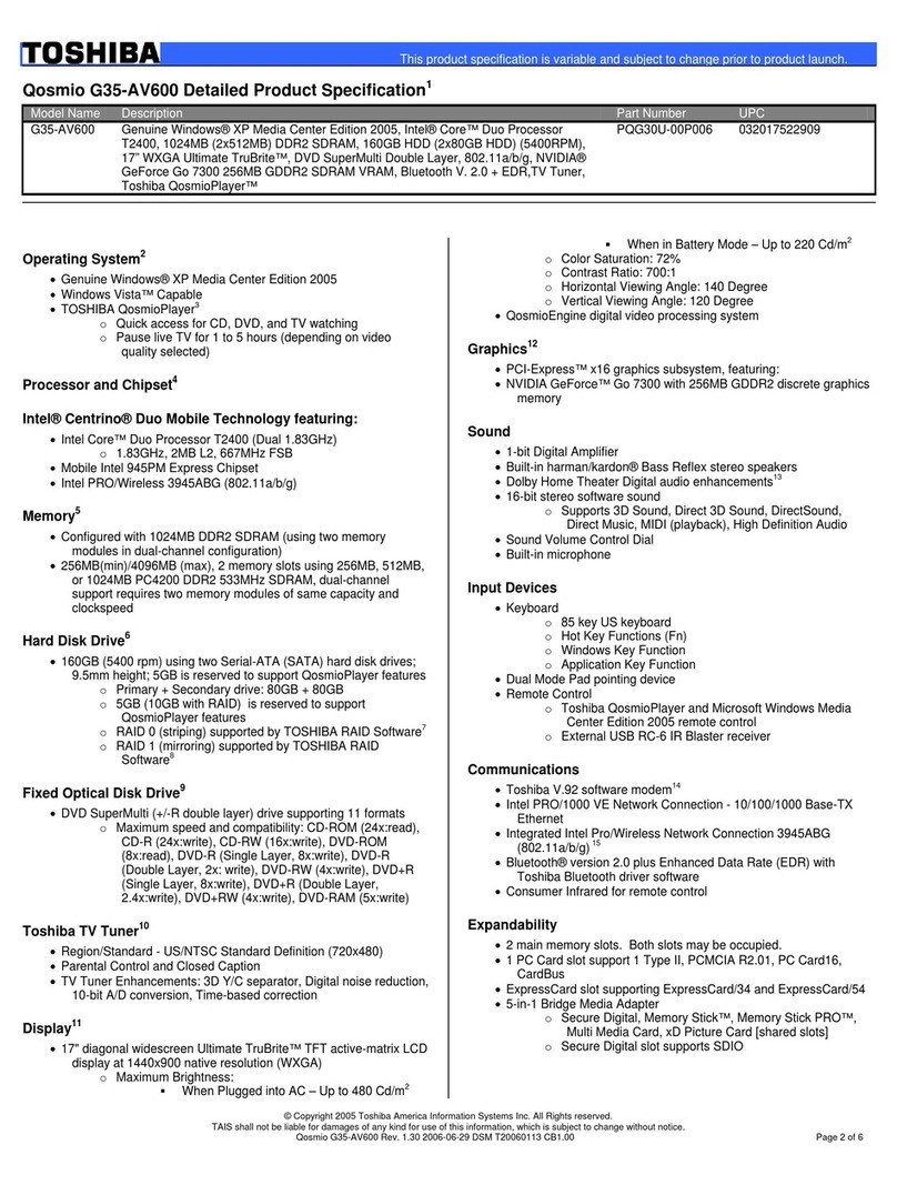 Toshiba Qosmio G35-AV600 specification