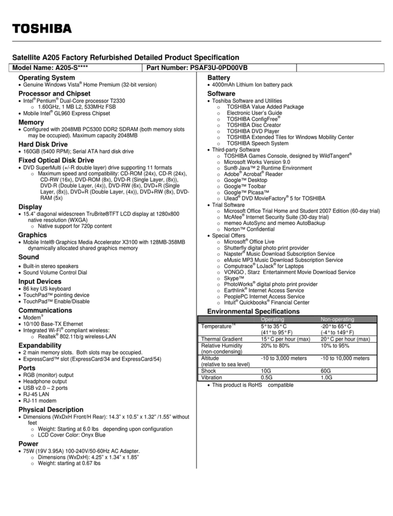 Toshiba Satellite A205 Series User manual
