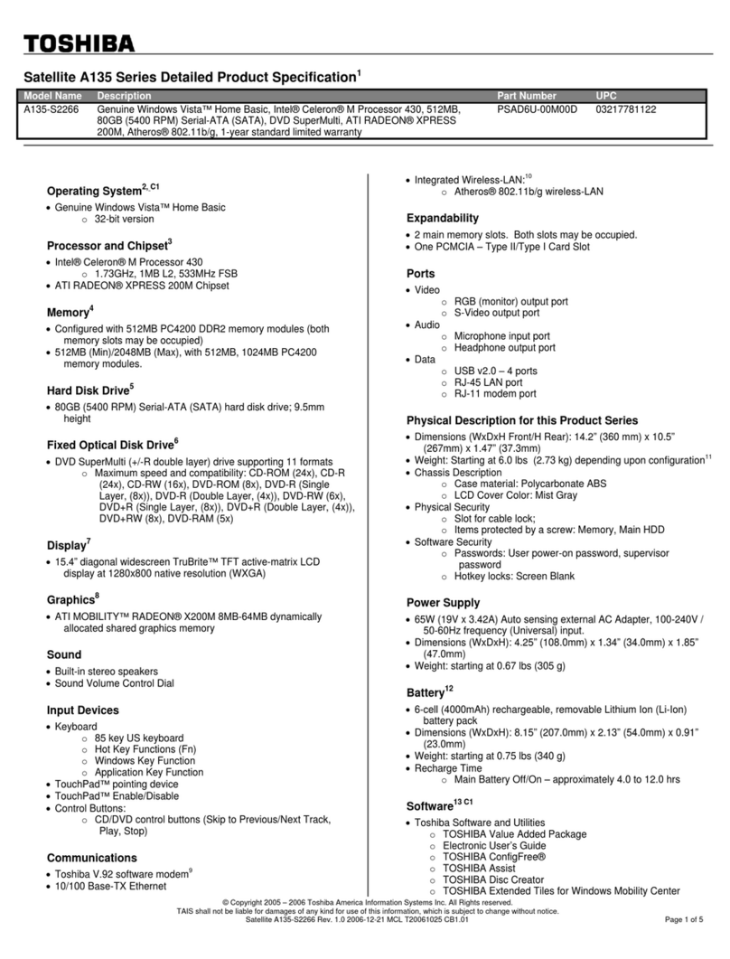 Toshiba A135S2266 - Satellite - Celeron M 1.73 GHz User manual