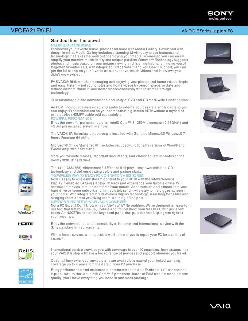 Sony VAIO VPCEA21FX/BI Specifications