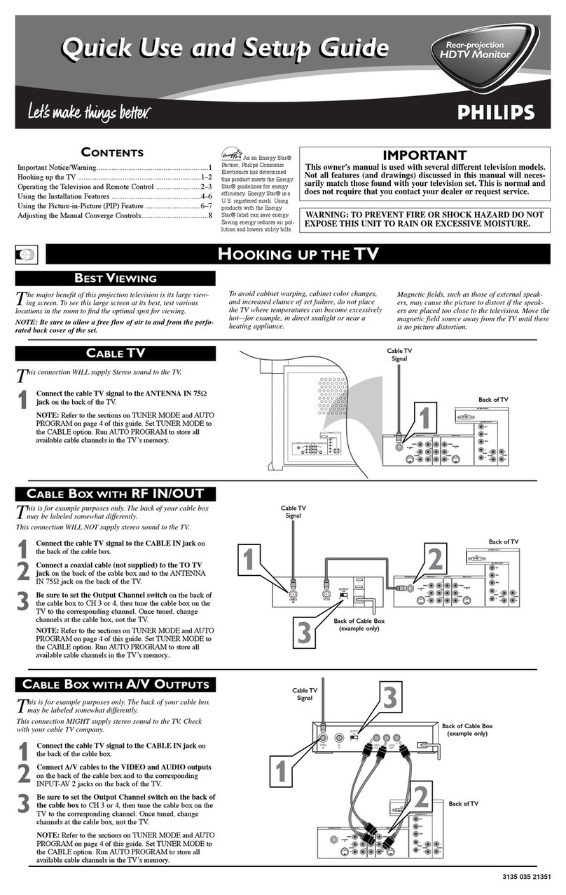 Philips 51 IN DIGITAL WIDESCREEN HDTV MONITOR... Quick use and setup guide
