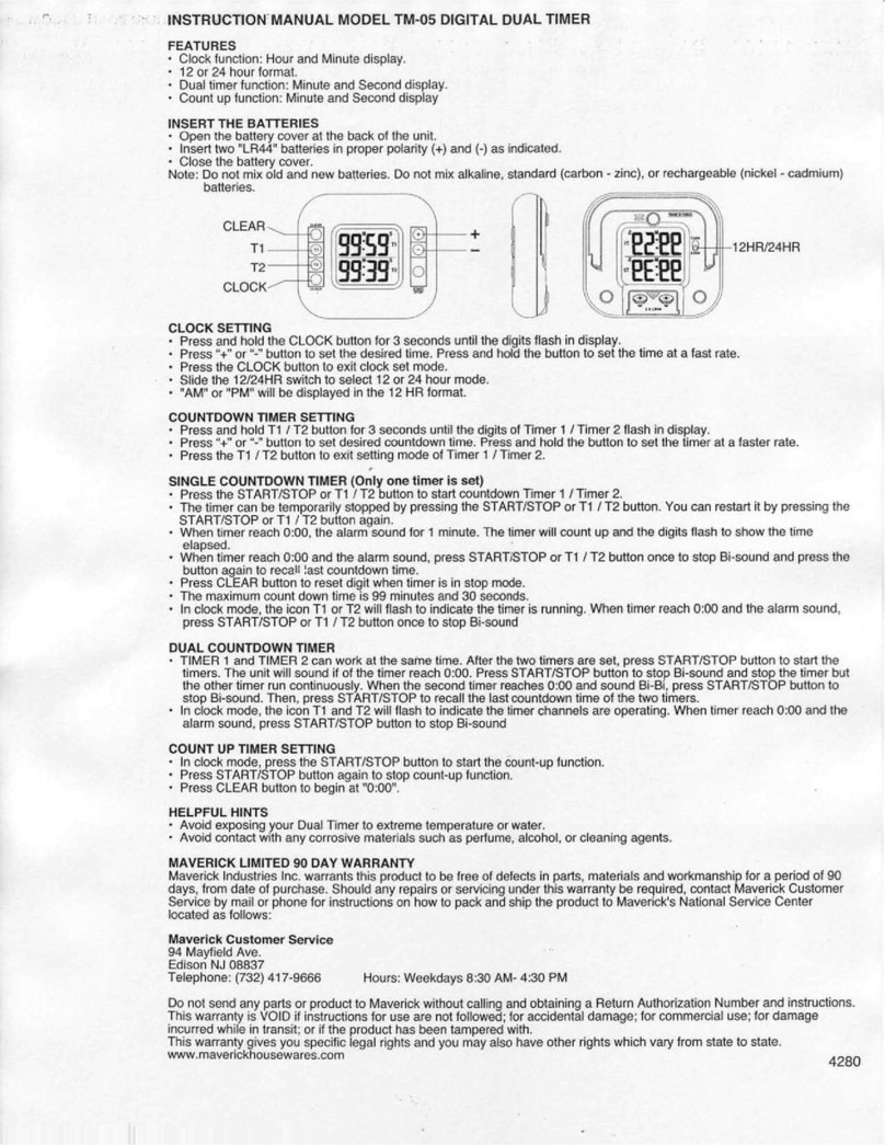 Maverick Digital Dual Timer TM05 instruction manual Maverick Digital Dual Timer TM05 instruction manual