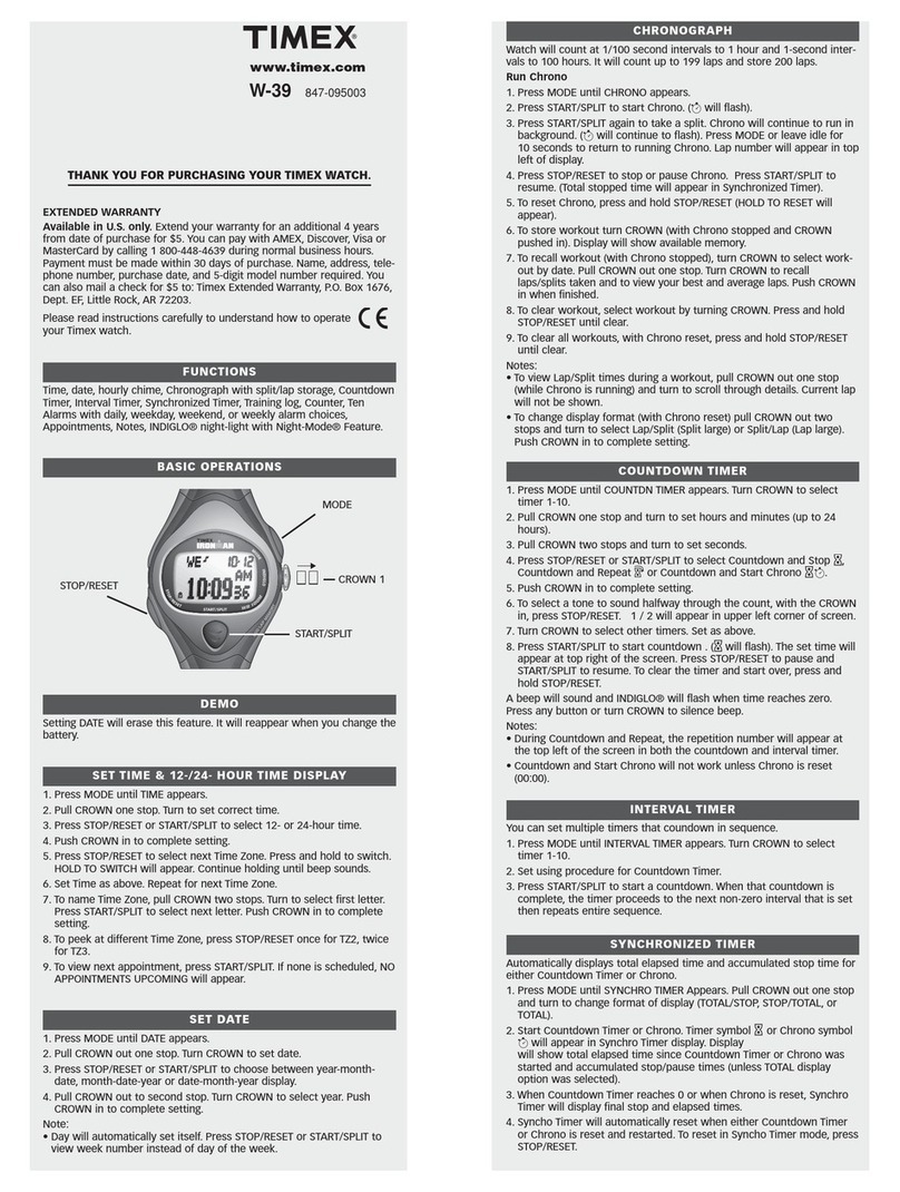 Timex W39 User manual