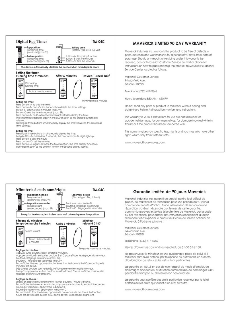 Maverick Digital Egg Timer TM-04C product manual