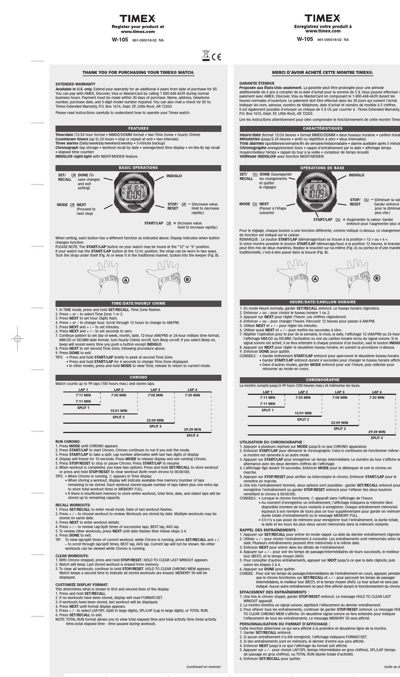 Timex W-105 User manual Timex W-105 User manual