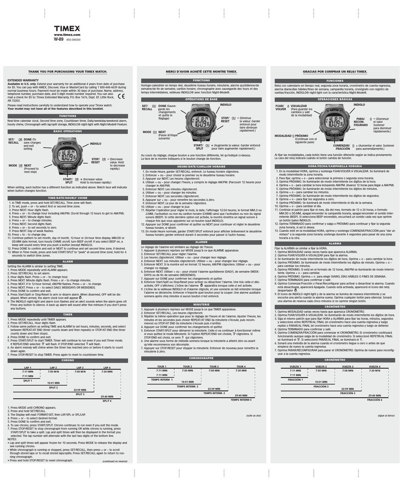 Timex W-89 User manual Timex W-89 User manual