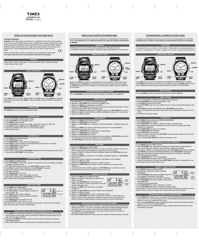 Timex W-2-US User manual Timex W-2-US User manual
