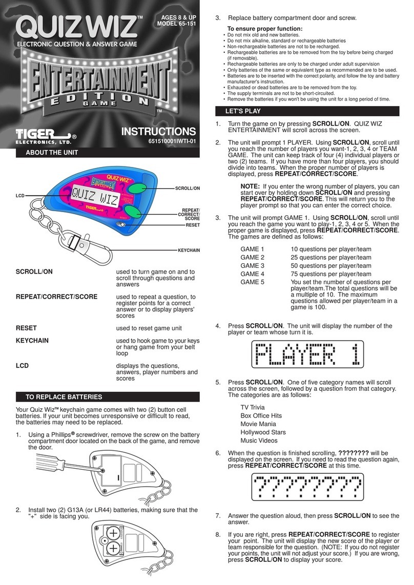 Tiger Electronics Entertainment Edition Game 65-151 instruction manual