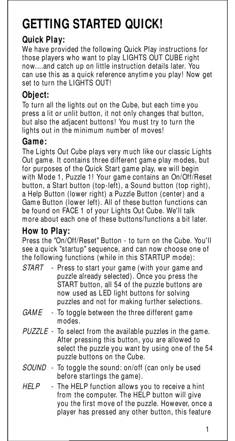 Tiger Lights Out Cube 7-592 User manual
