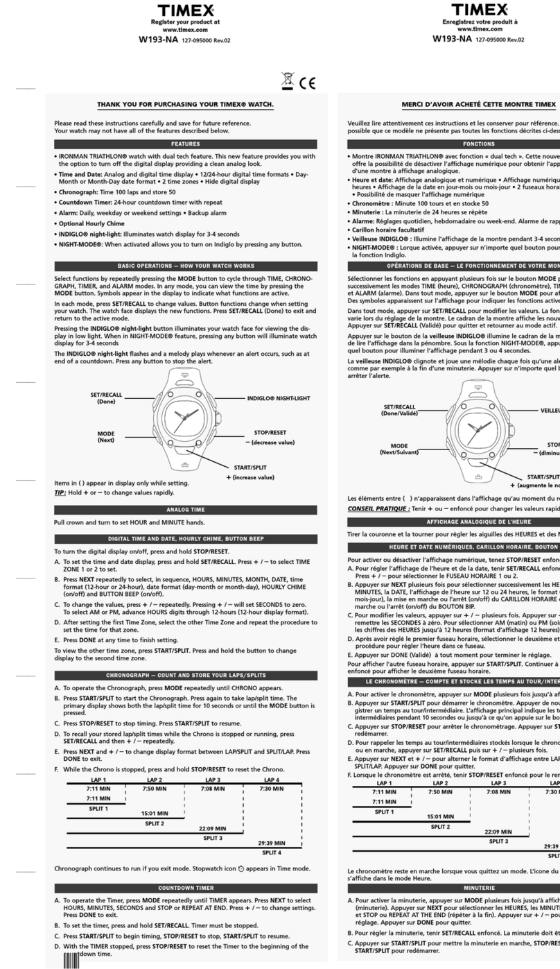 Timex 127-095000 User manual