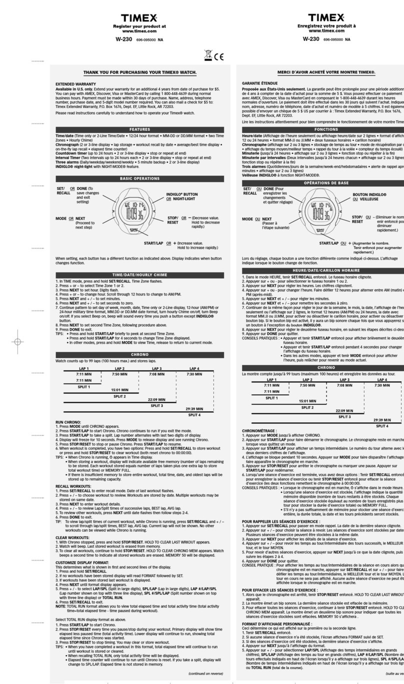 Timex 696-095000 NA user manual