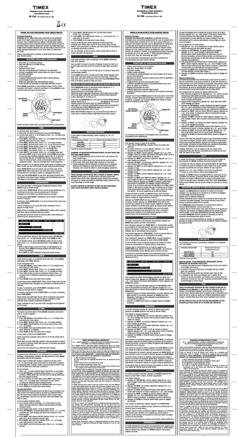 Timex 155-095000 User manual Timex 155-095000 User manual