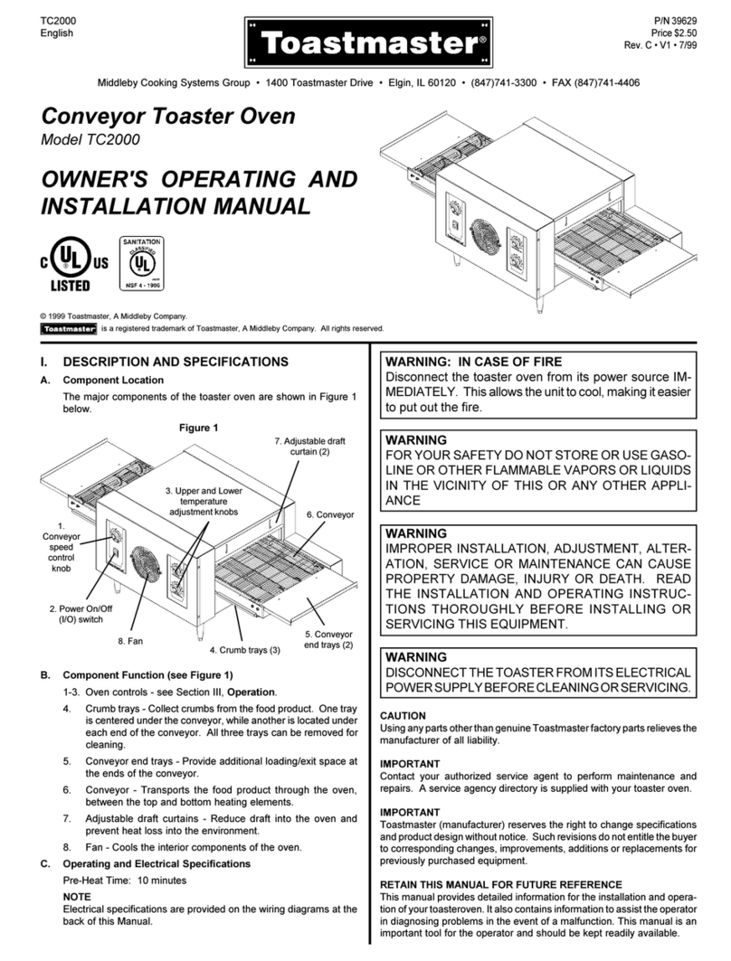 Toastmaster TC2000 Owner's operating and installation manual