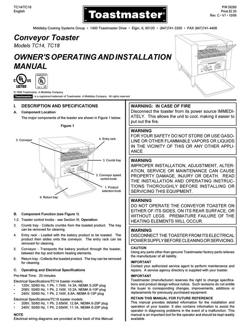 Toastmaster TC14 Owner's operating and installation manual