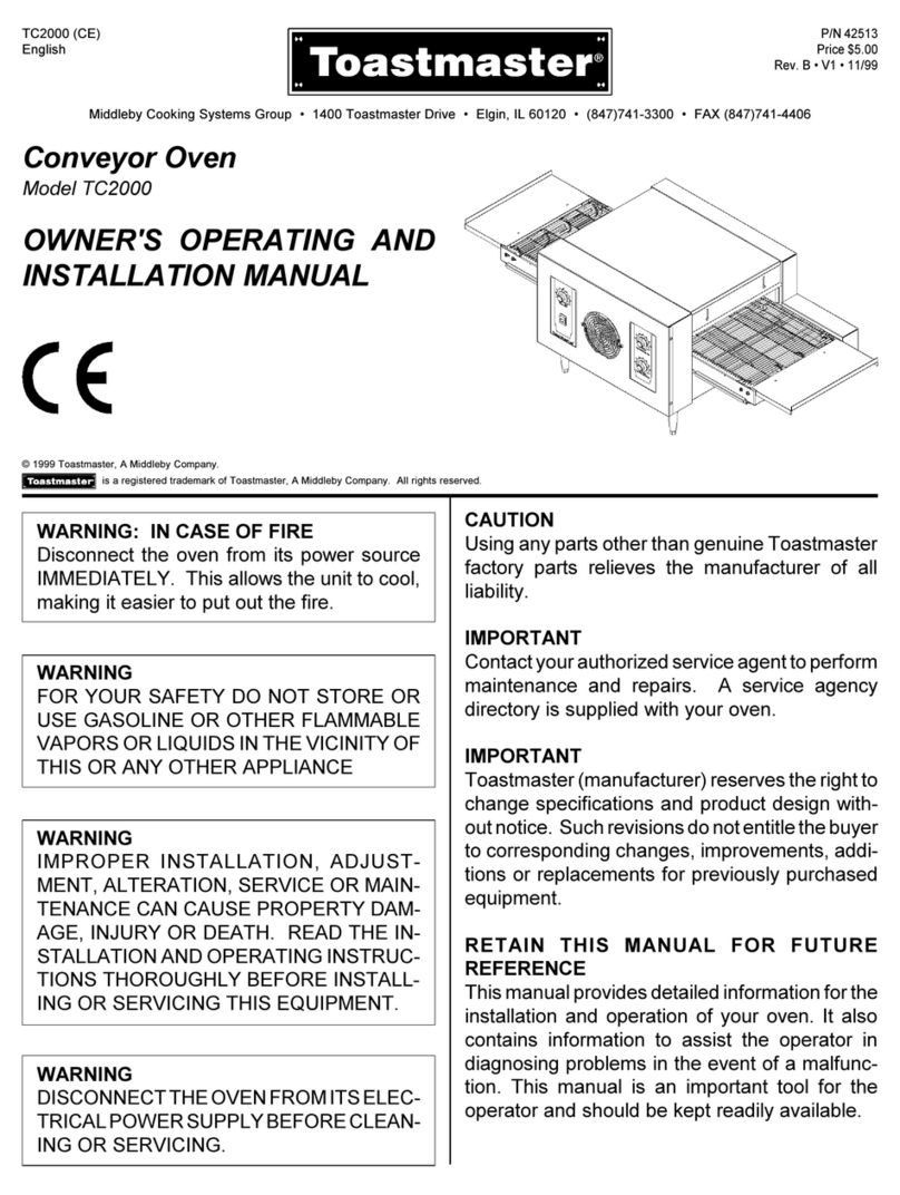 Toastmaster CONVEYOR TC2000 Owner's operating and installation manual