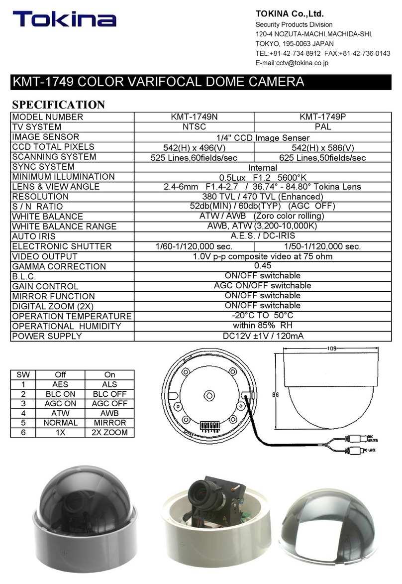 Tokina COLOR VARIFOCAL DOME CAMERA KMT-1749 Specifications
