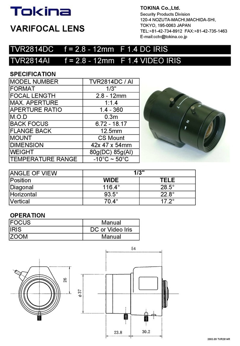 Tokina VARIFOCAL LENS TVR2814DC / AI User manual Tokina VARIFOCAL LENS TVR2814DC / AI User manual