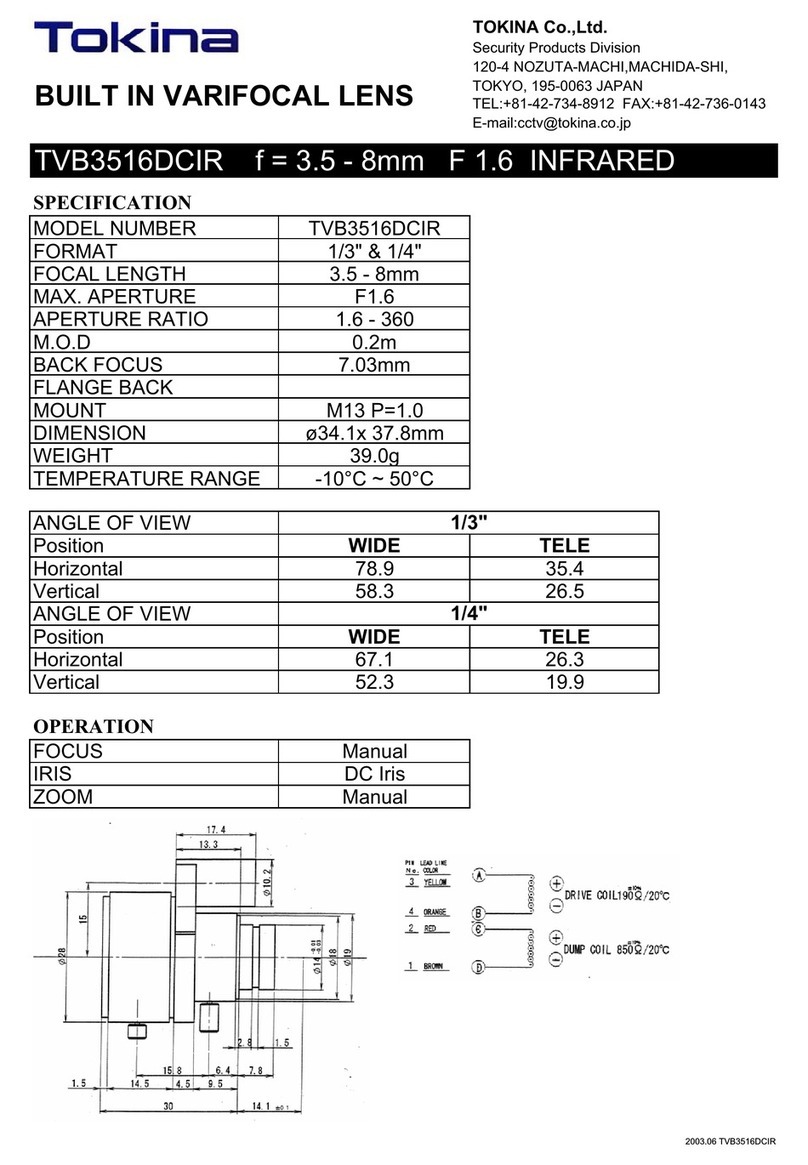 Tokina BUILT IN VARIFOCAL LENS TVB3516DCIR specification