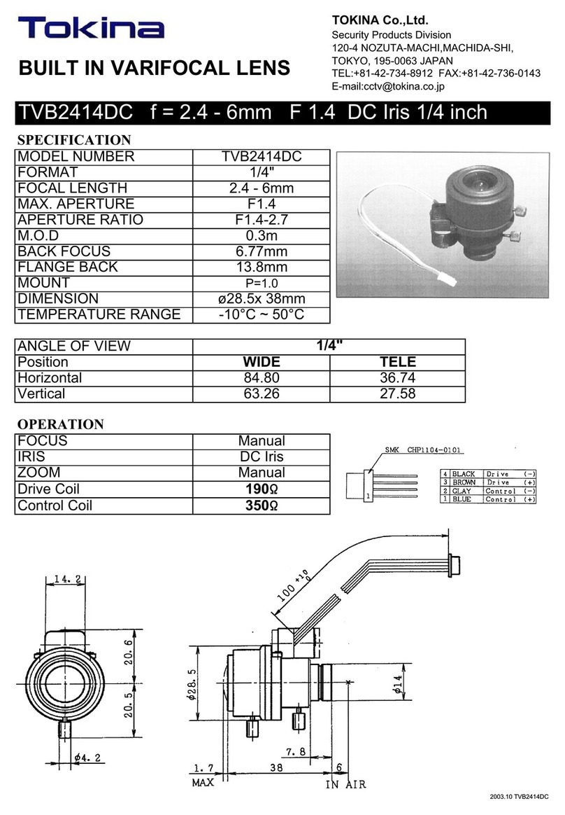 Tokina BUILT IN VARIFOCAL LENS TVB2414DC Specification sheet