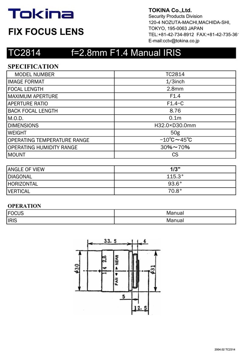Tokina FIX FOCUS LENS TC2814 User manual