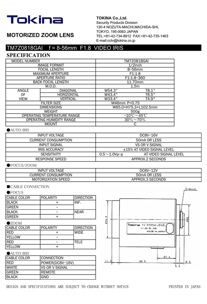 Tokina MOTORIZED ZOOM LENS TM7Z0818GAI User manual