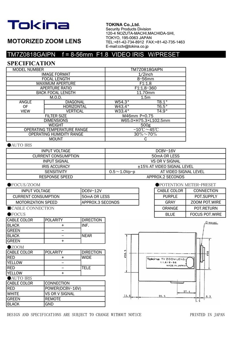 Tokina MOTORIZED ZOOM LENS TM7Z0818GAIPN specification