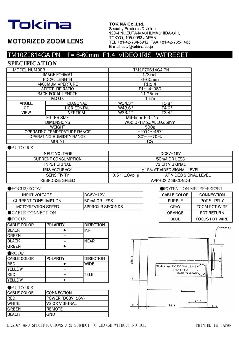 Tokina Motorized Zoom Lens TM10Z0614AIPN User manual