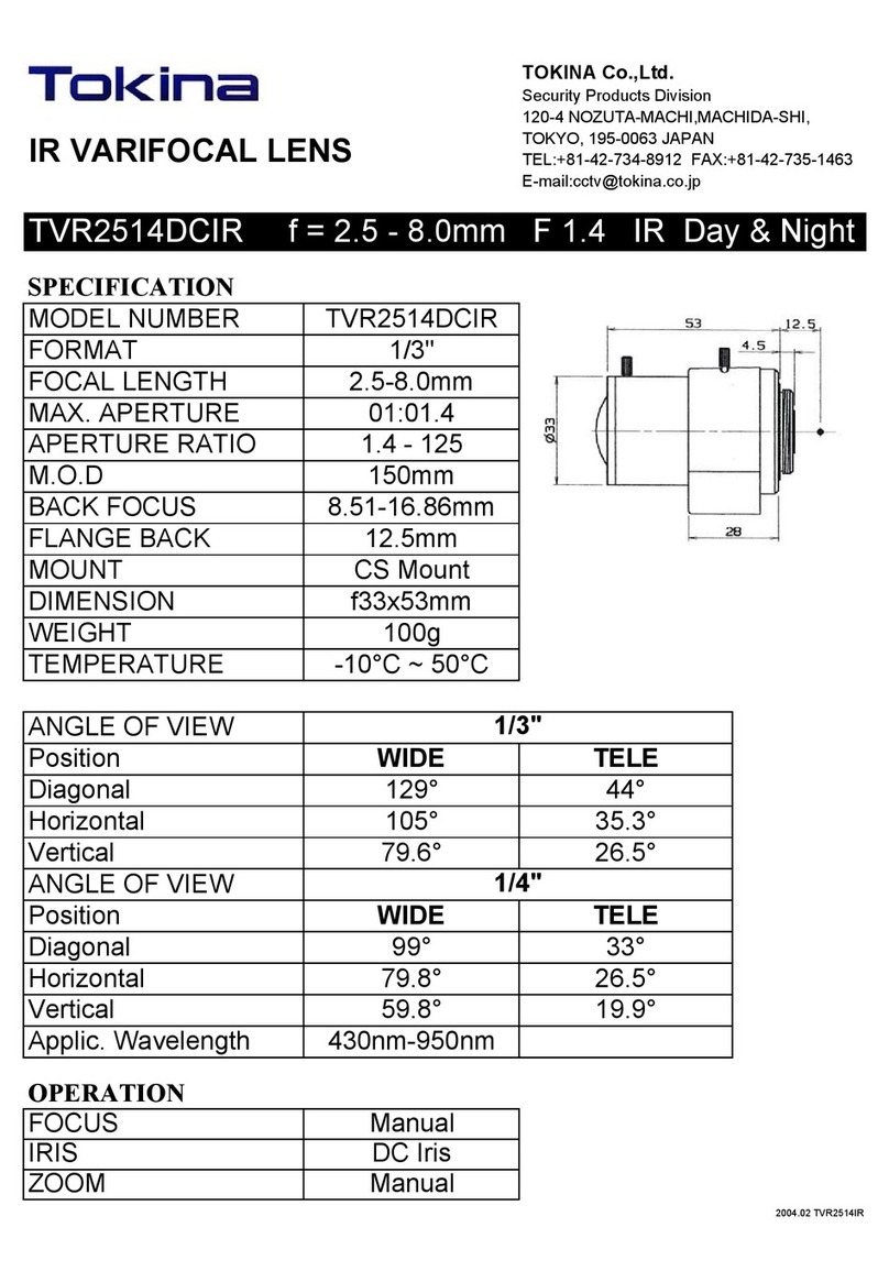Tokina IR VARIFOCAL LENS TVR2514DCIR specification