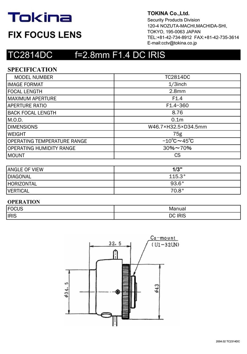 Tokina FIX FOCUS LENS TC2814DC User manual