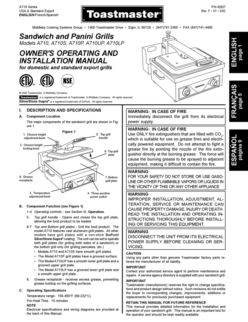 Toastmaster A710 Owner's operating and installation manual Toastmaster A710 Owner's operating and installation manual