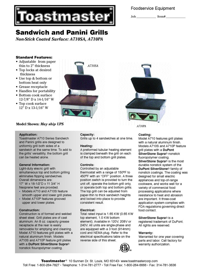 Toastmaster A710 Specification sheet