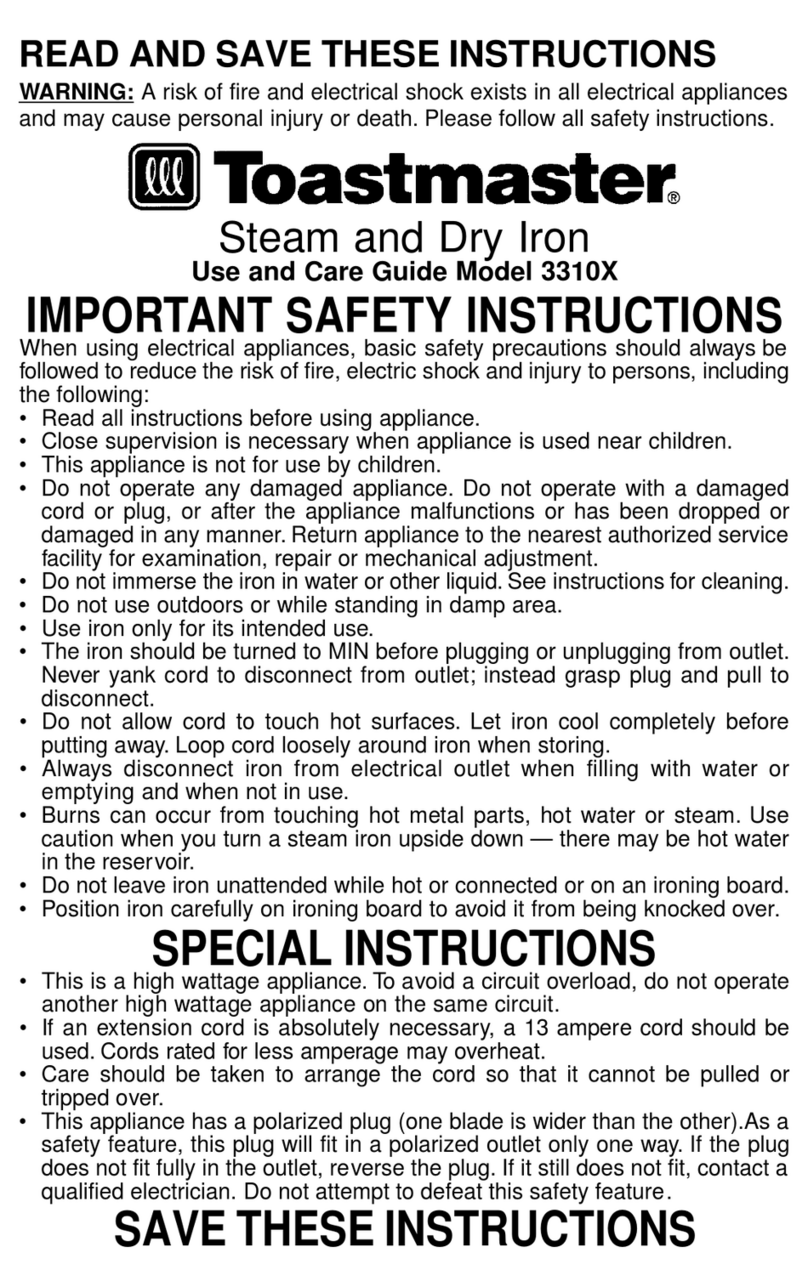 Toastmaster 3310X Use and care guide
