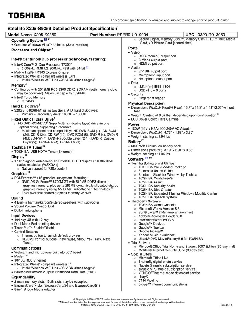 Toshiba Satellite X205-S9359 Installation instructions