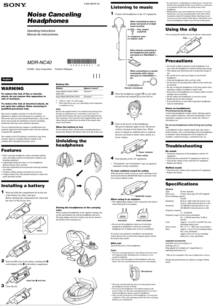 Sony MDR-NC40 Marketing operating instructions