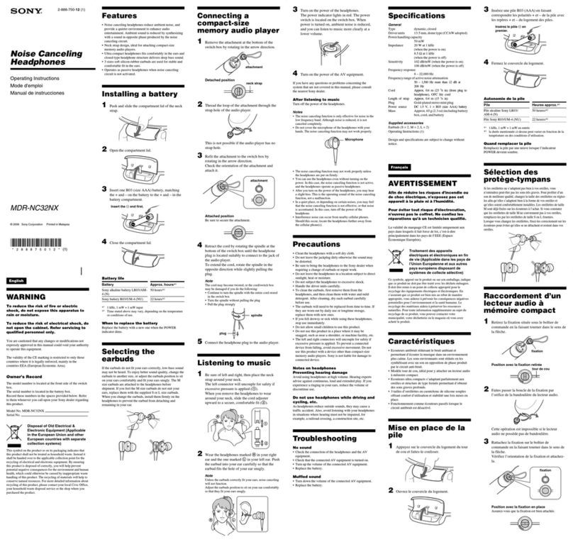 Sony MDR-NC32NX operating instructions