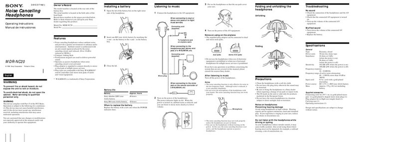 Sony MDR NC20 User manual Sony MDR NC20 User manual