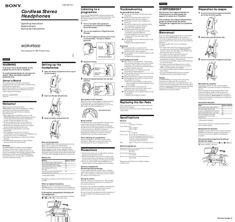 Sony MDR-IF5000 operating instructions
