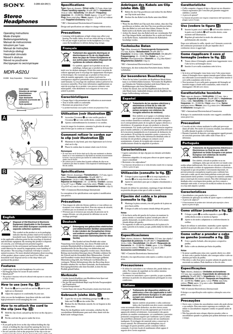 Sony MDR AS20J operating instructions