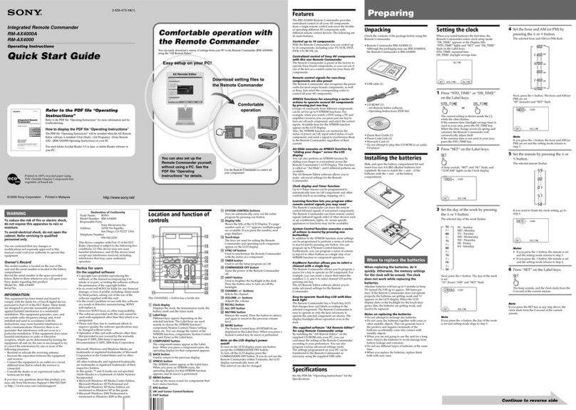 Sony RM-AX4000 - Integrated Remote Commander quick start guide