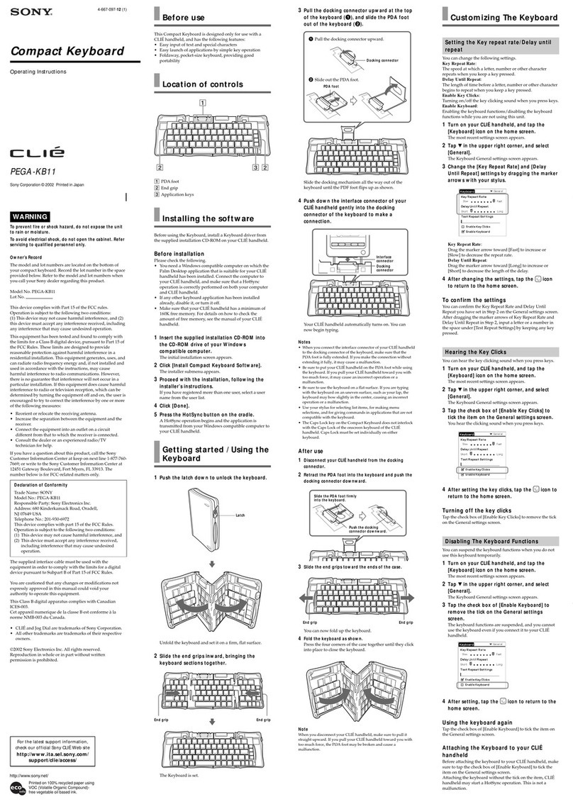 Sony PEGA-KB11 Operating Instructions  (primary... User manual
