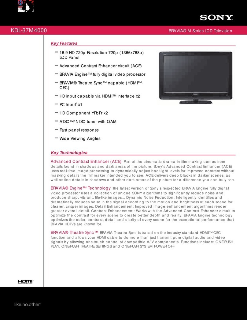 Sony KDL37M4000 - Bravia M-Series - 720p LCD HDTV User manual Sony KDL37M4000 - Bravia M-Series - 720p LCD HDTV User manual
