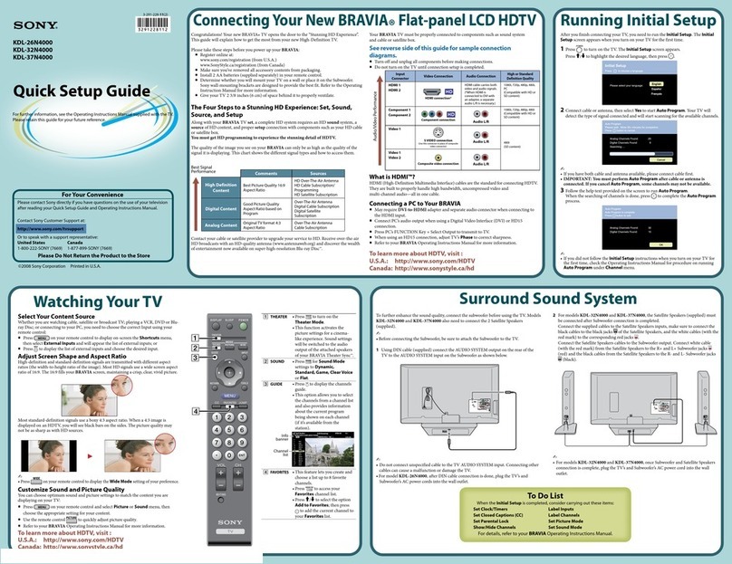 Sony KDL-37N4000 - 37" Class Bravia N Series Lcd... Quick setup guide