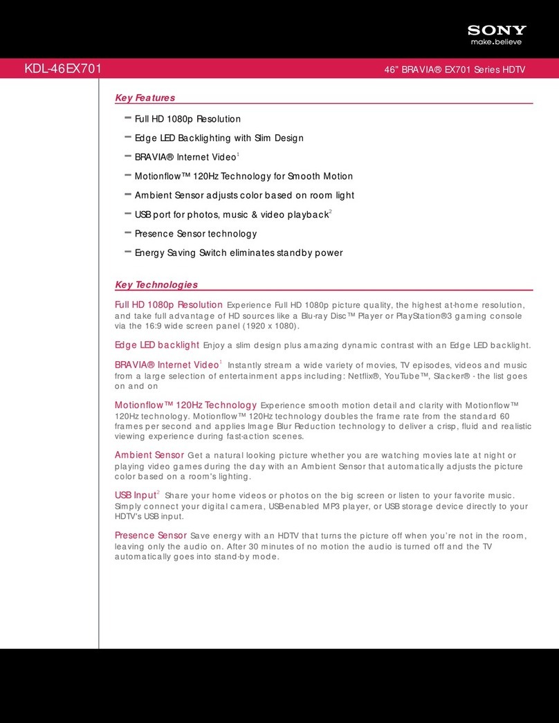 Sony KDL-46EX701 - 46" Bravia Ex701 Series Hdtv User manual Sony KDL-46EX701 - 46" Bravia Ex701 Series Hdtv User manual