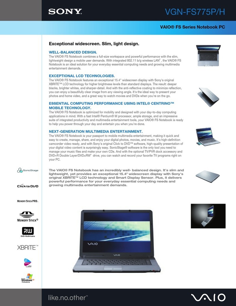 Sony VAIO VGN-FS775P Specification sheet