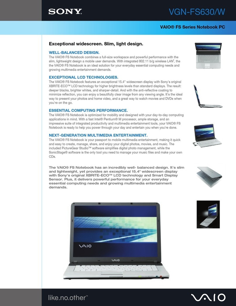 Sony VAIO VGN-FS630W Specification sheet