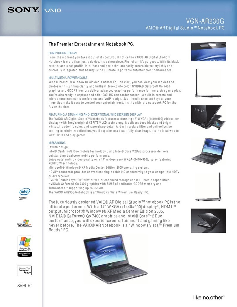 Sony VAIO VGN-AR230G Specification sheet