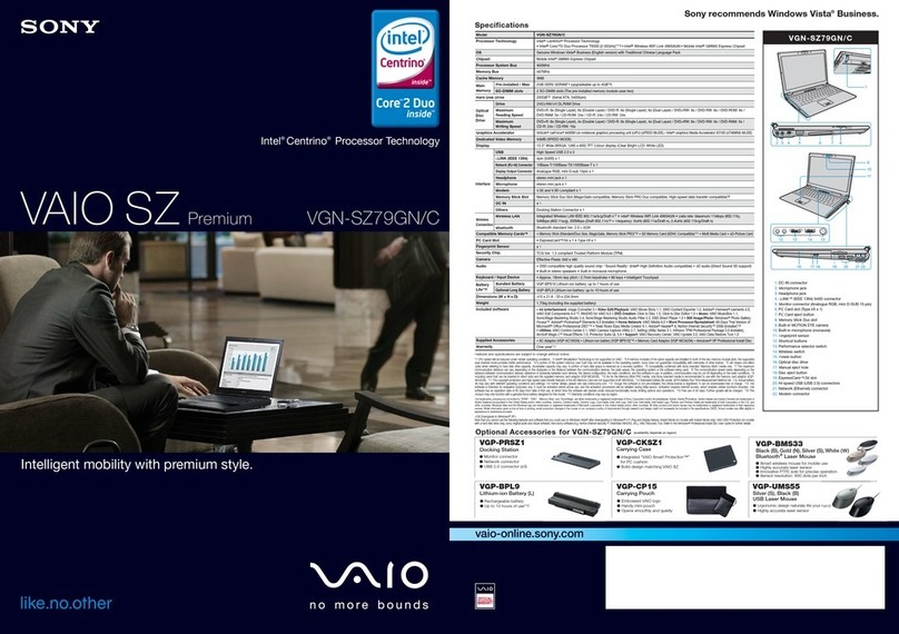 Sony VAIO VGN-SZ79GC Specification sheet