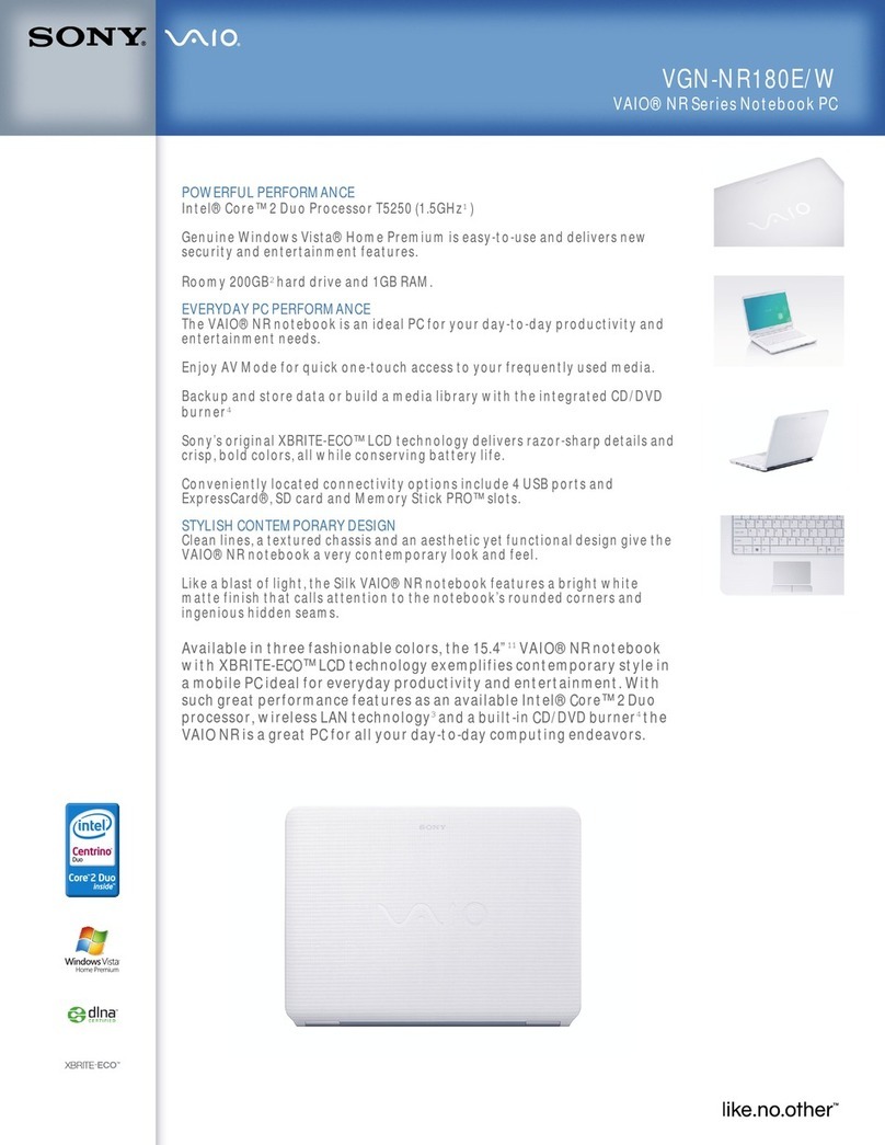 Sony VAIO VGN-NR180E Specification sheet