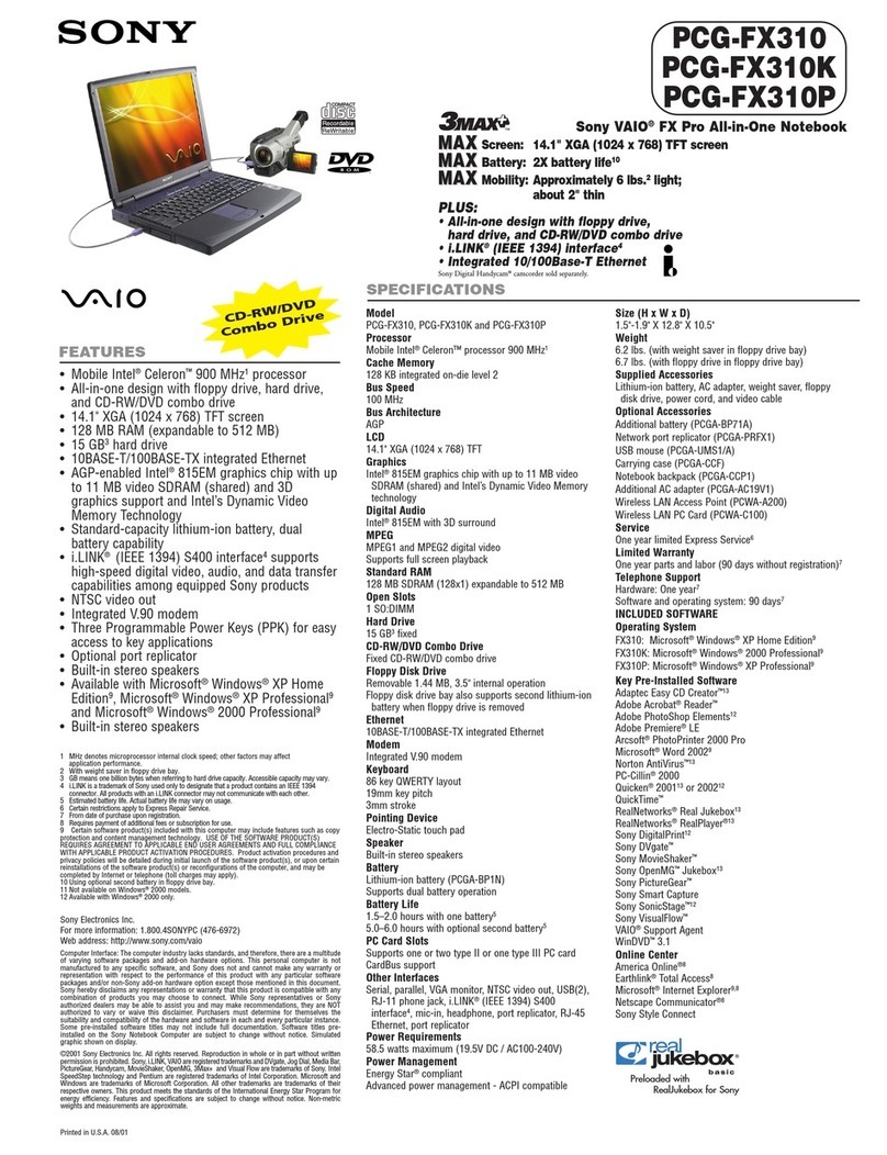 Sony VAIO PCG-FX310 User manual