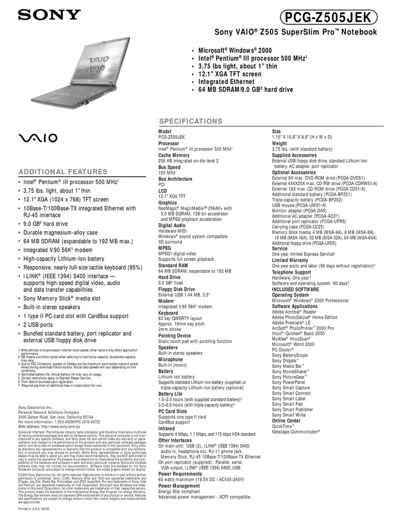 Sony PCG-Z505JEK User manual